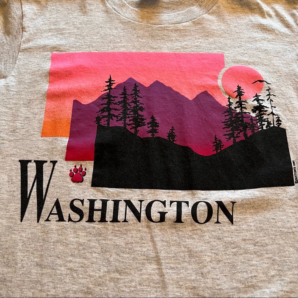 Mens Vintage Washington State Landscape Sunset Mountains Shirt Grey Pink Medium